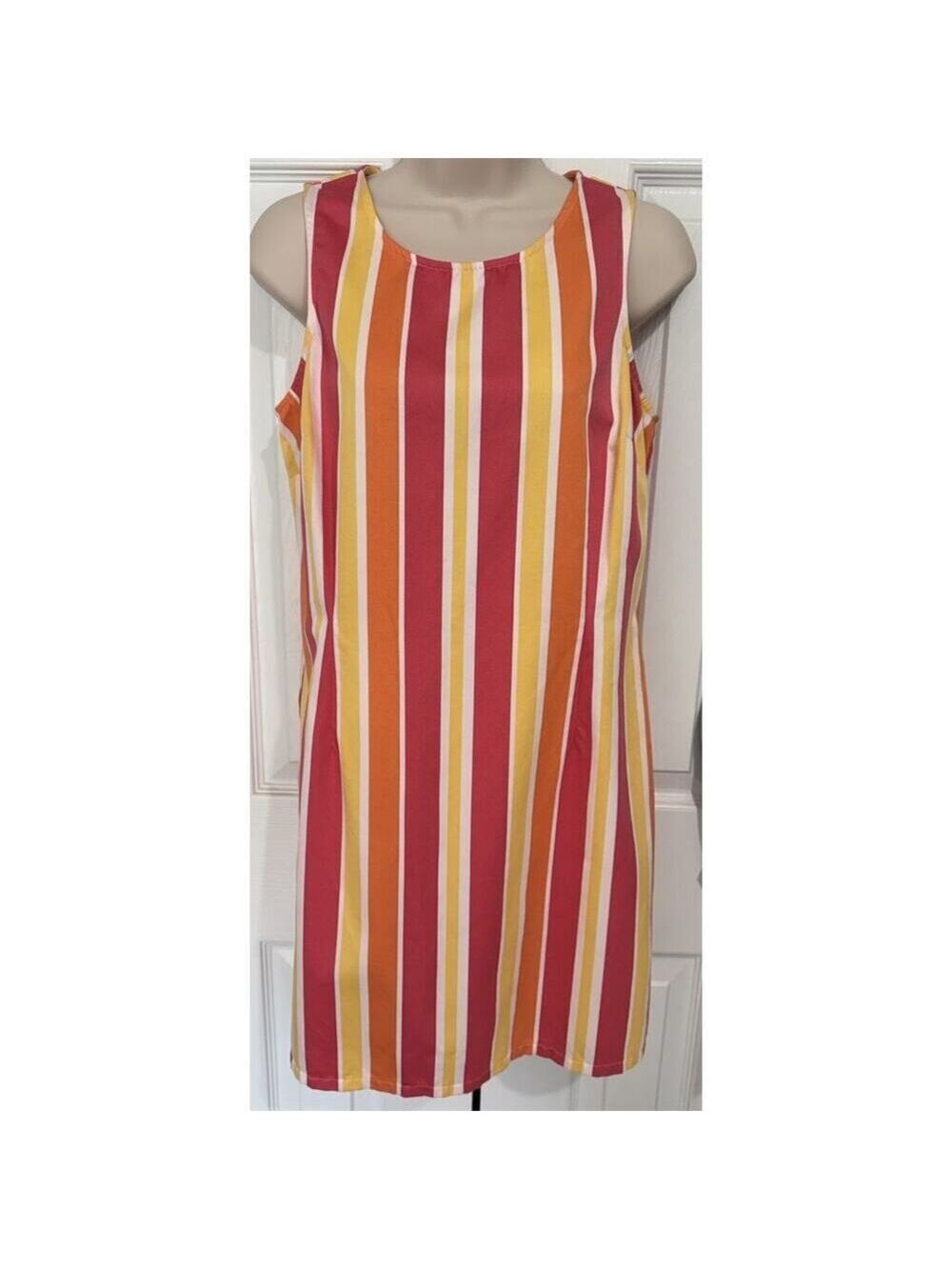 Vintage Old Navy Pink Multi Stripe Cotton Shift Dress Sz 6/S